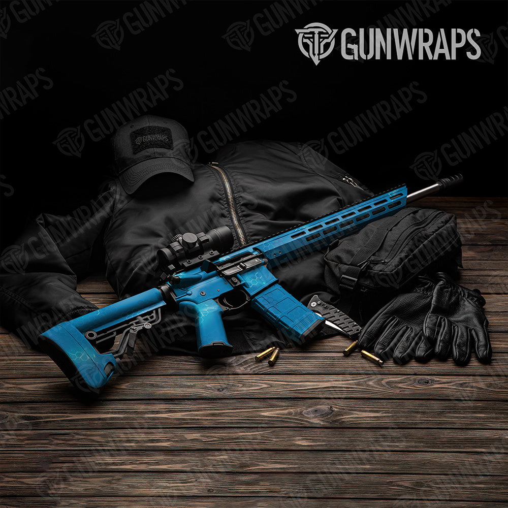 AR 15 Hex Electric Blue Gun Skin Vinyl Wrap