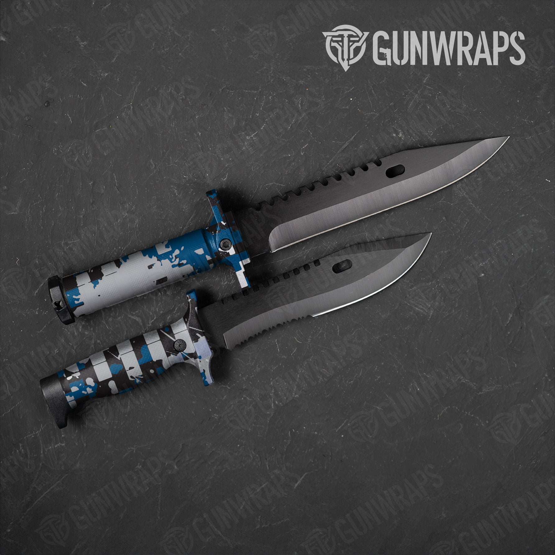 Broken Plaid Blue Camo Knife Gear Skin Vinyl Wrap