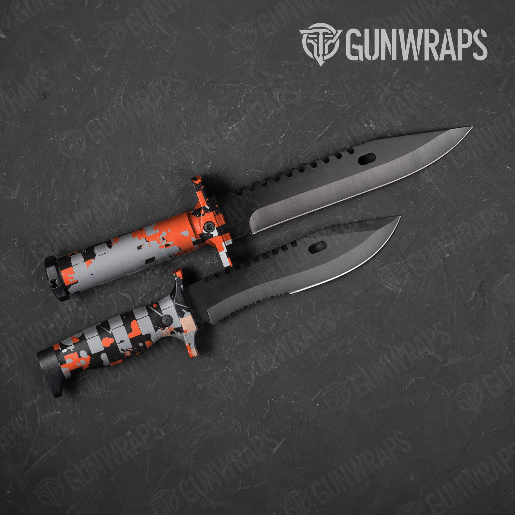 Broken Plaid Orange Camo Knife Gear Skin Vinyl Wrap