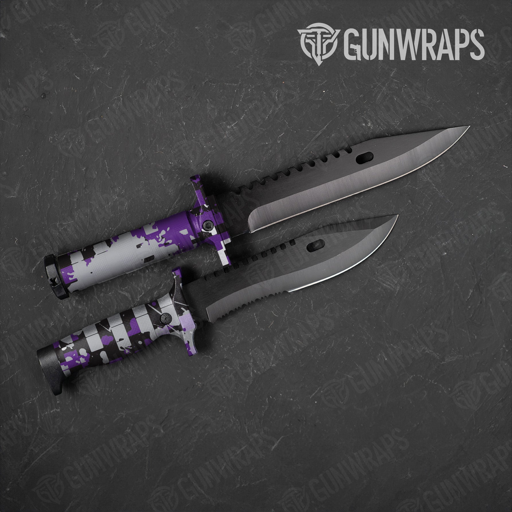 Broken Plaid Purple Camo Knife Gear Skin Vinyl Wrap