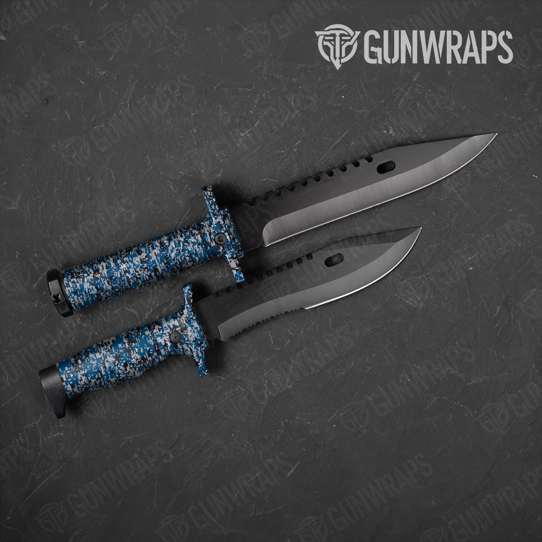 Digital Blue Tiger Camo Knife Gear Skin Vinyl Wrap