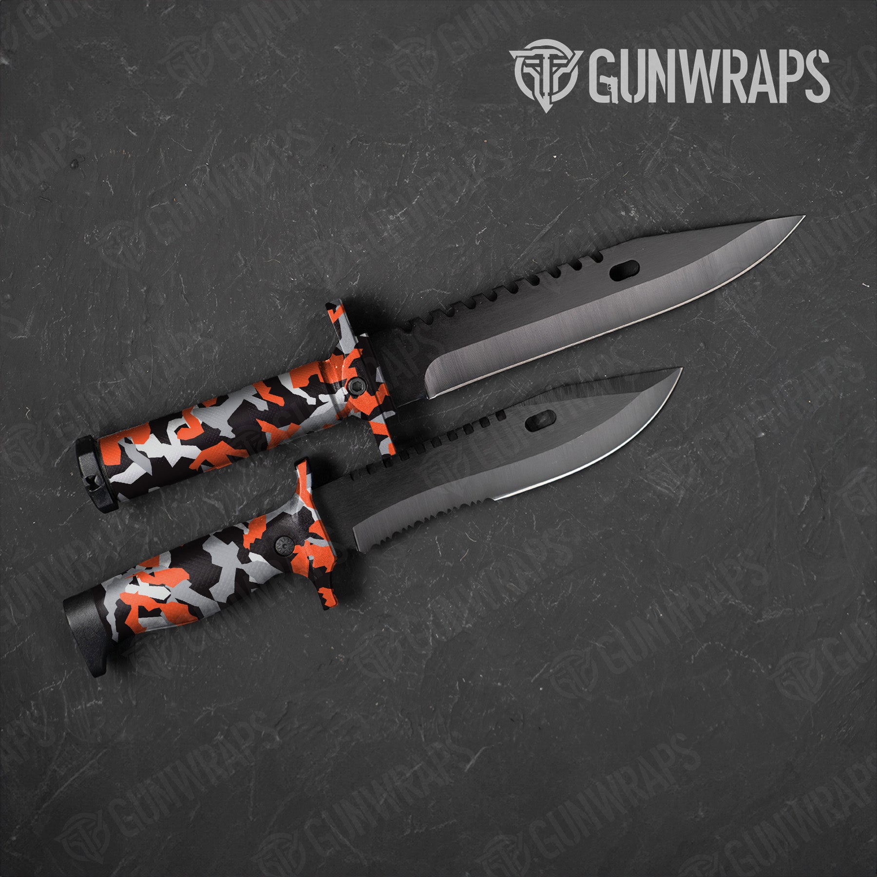 Erratic Orange Tiger Camo Knife Gear Skin Vinyl Wrap