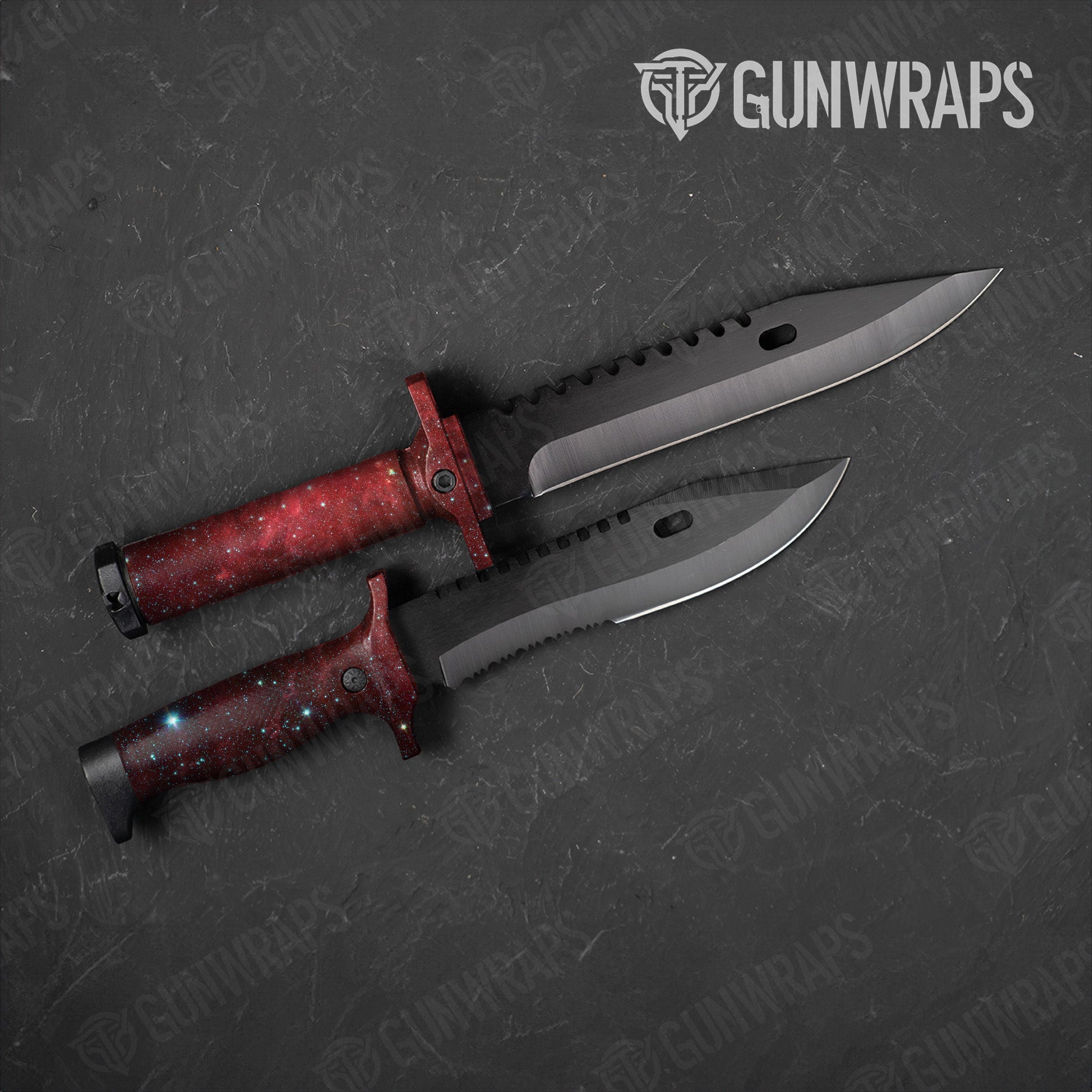 Galaxy Red Nebula Knife Gear Skin Vinyl Wrap