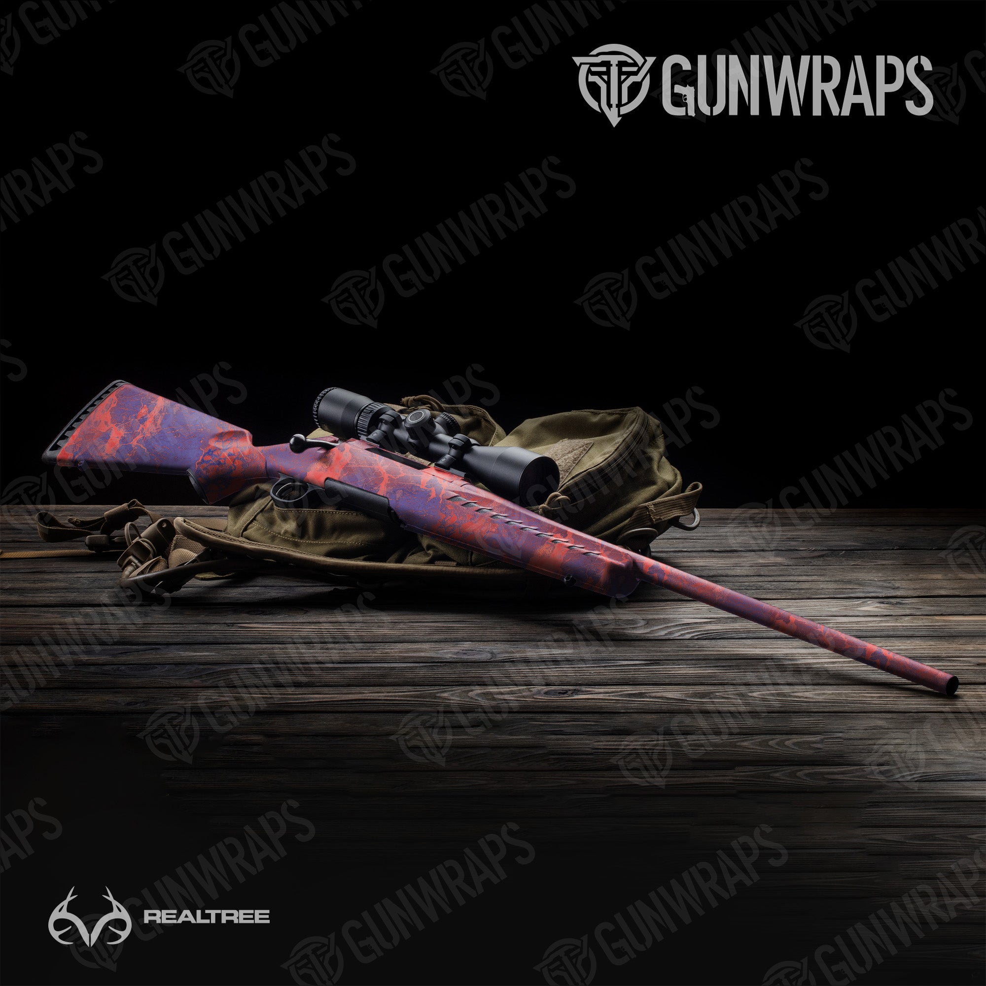 Rifle Realtree WAV3 Red Blue Camo Gun Skin Vinyl Wrap