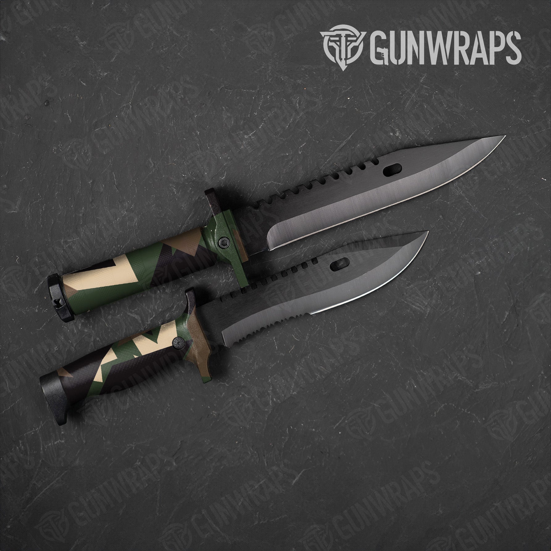 Shattered Woodland Camo Knife Gear Skin Vinyl Wrap