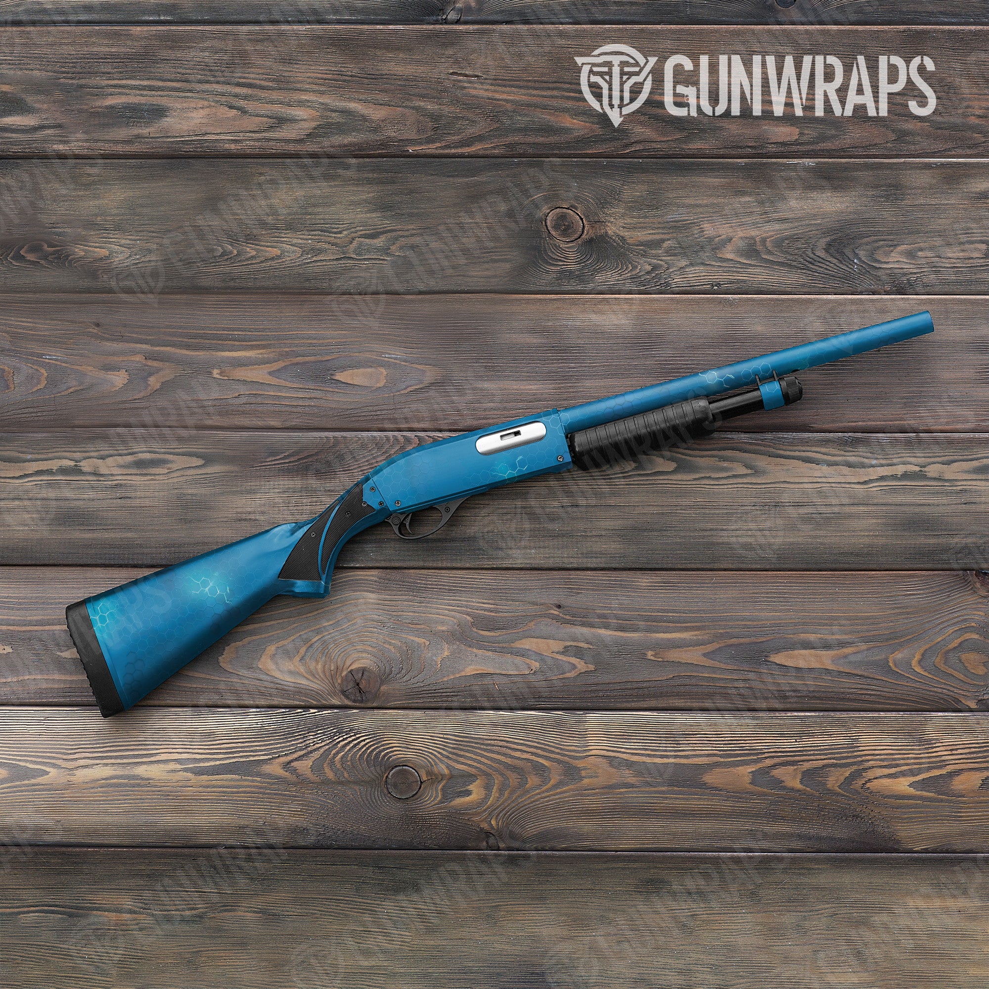 Shotgun Hex Electric Blue Gun Skin Vinyl Wrap