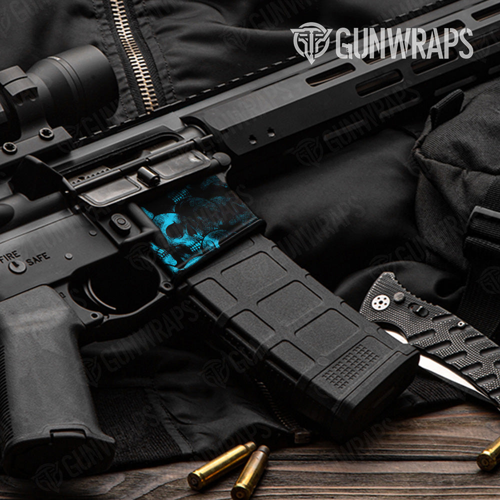 AR 15 Mag Well Skull Cyan Gun Skin Pattern