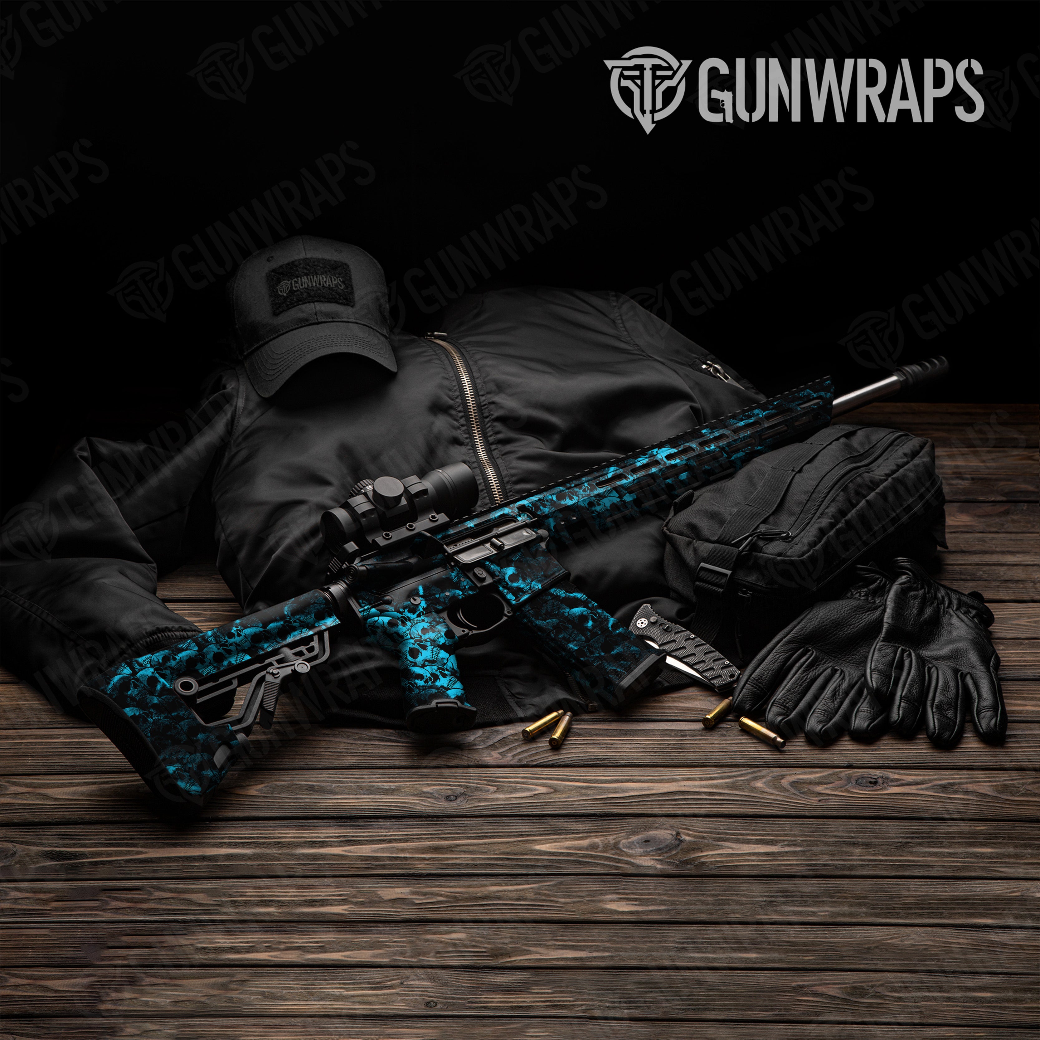 AR 15 Skull Cyan Gun Skin Pattern