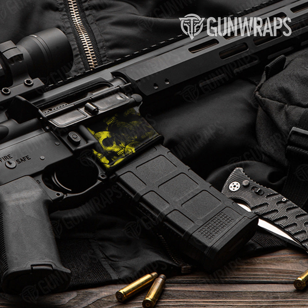 AR 15 Mag Well Skull Yellow Gun Skin Pattern