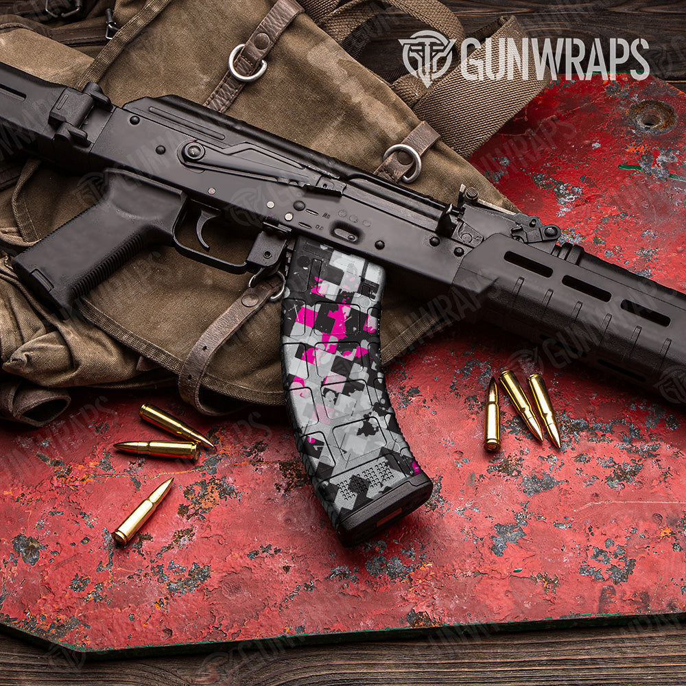 Broken Plaid Magenta Camo AK 47 Mag Gun Skin Vinyl Wrap