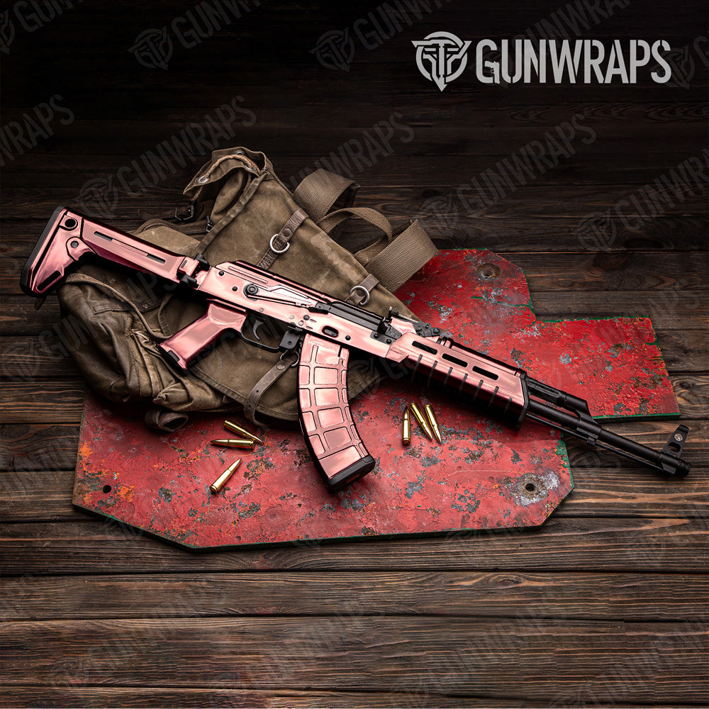 AK 47 Chrome Rose Gold Gun Skin Vinyl Wrap