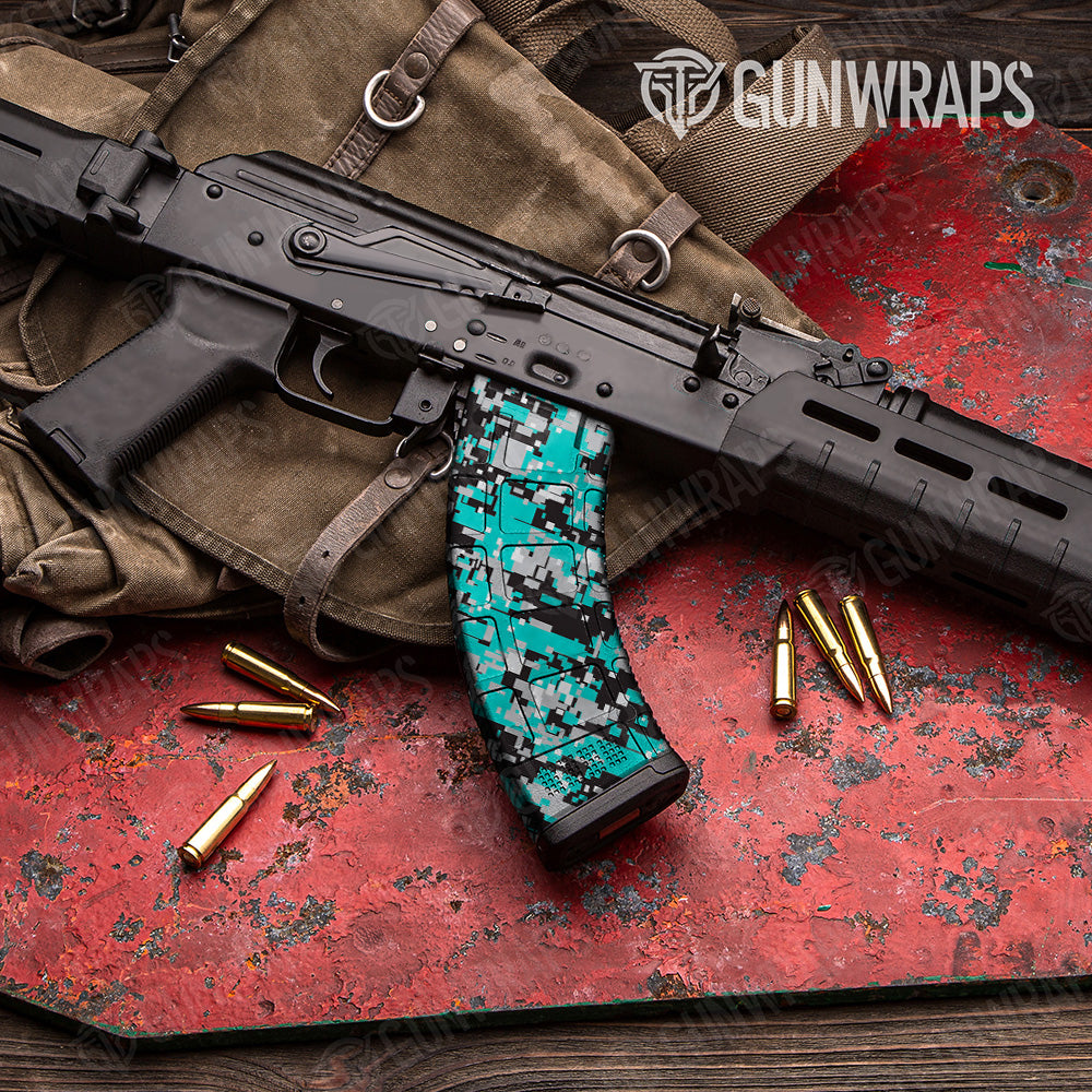 Digital Tiffany Blue Tiger Camo AK 47 Mag Gun Skin Vinyl Wrap