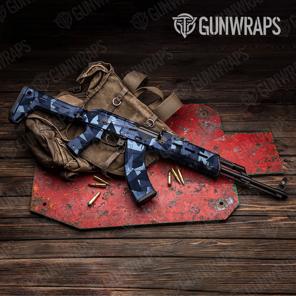 Shattered Blue Urban Night Camo AK 47 Gun Skin Vinyl Wrap