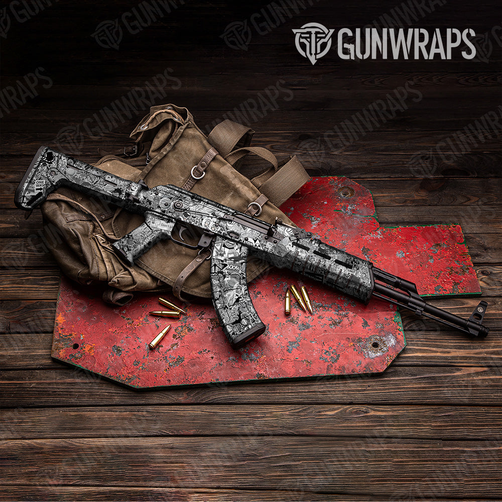 Stickerbomb Grey AK 47 Gun Skin Vinyl Wrap