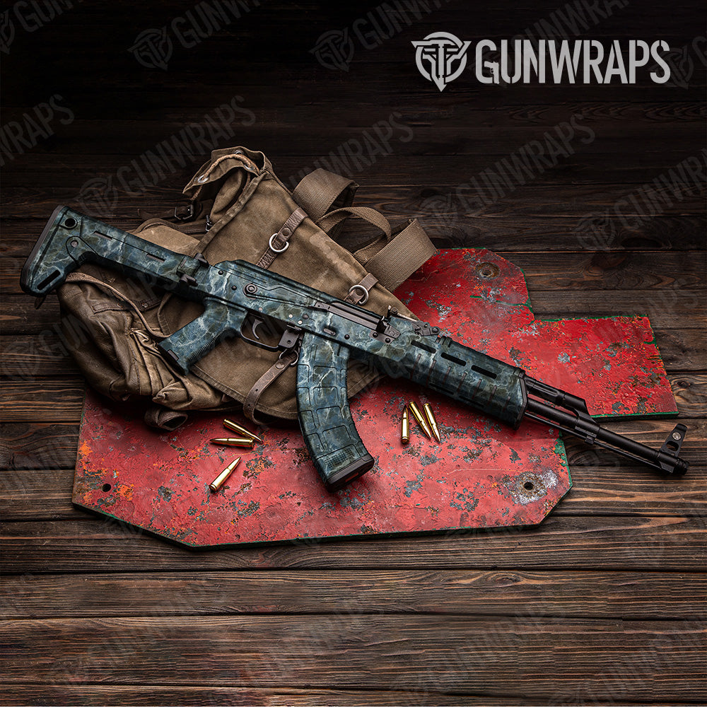 Stone Blue Bordeaux Marble AK 47 Gun Skin Vinyl Wrap