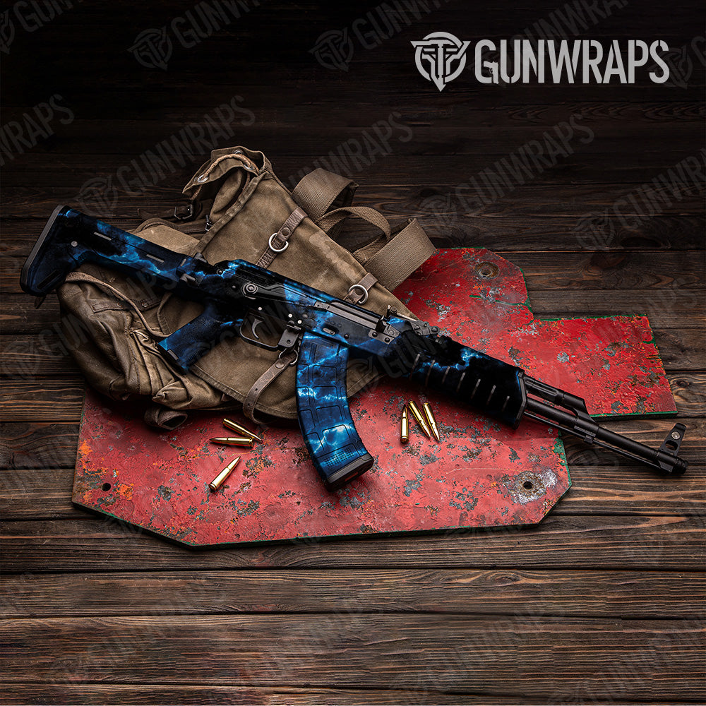 Stone Blue Lightning Marble AK 47 Gun Skin Vinyl Wrap