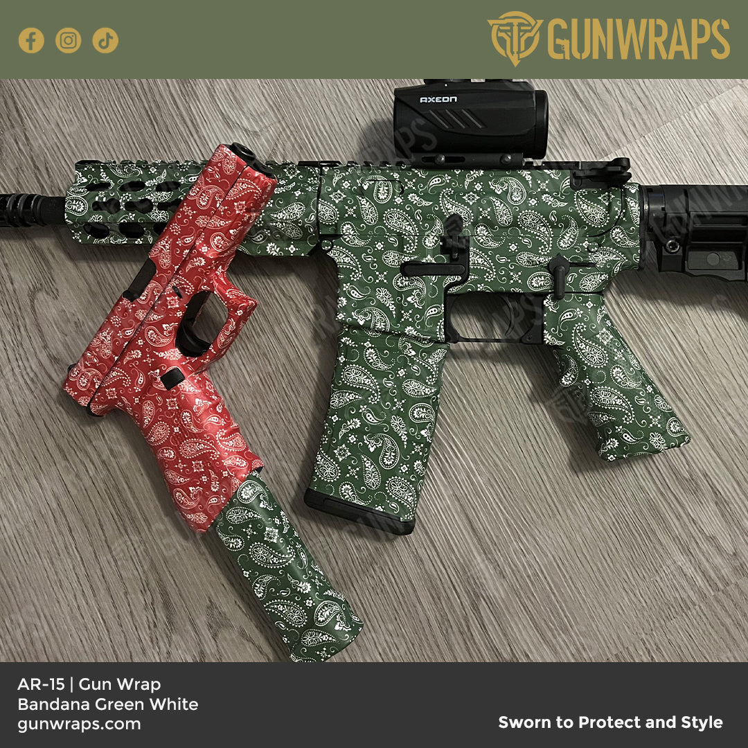 AR 15 Bandana Green & White Gun Skin Vinyl Wrap