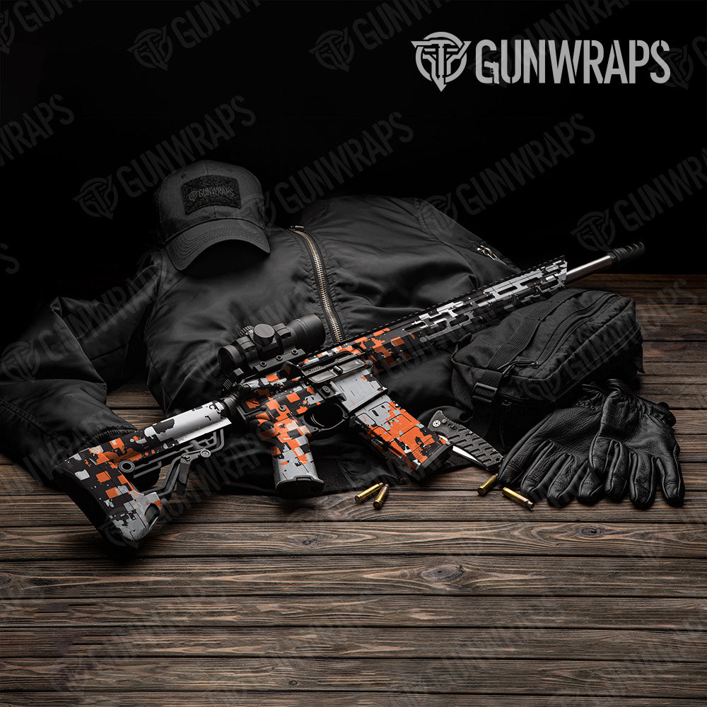 Broken Plaid Orange Camo AR 15 Gun Skin Vinyl Wrap