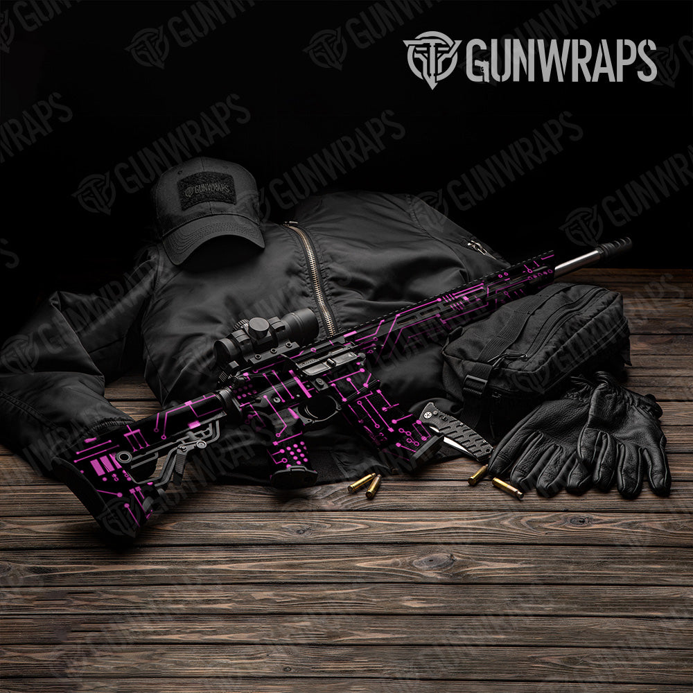 Circuit Board Magenta AR 15 Gun Skin Vinyl Wrap