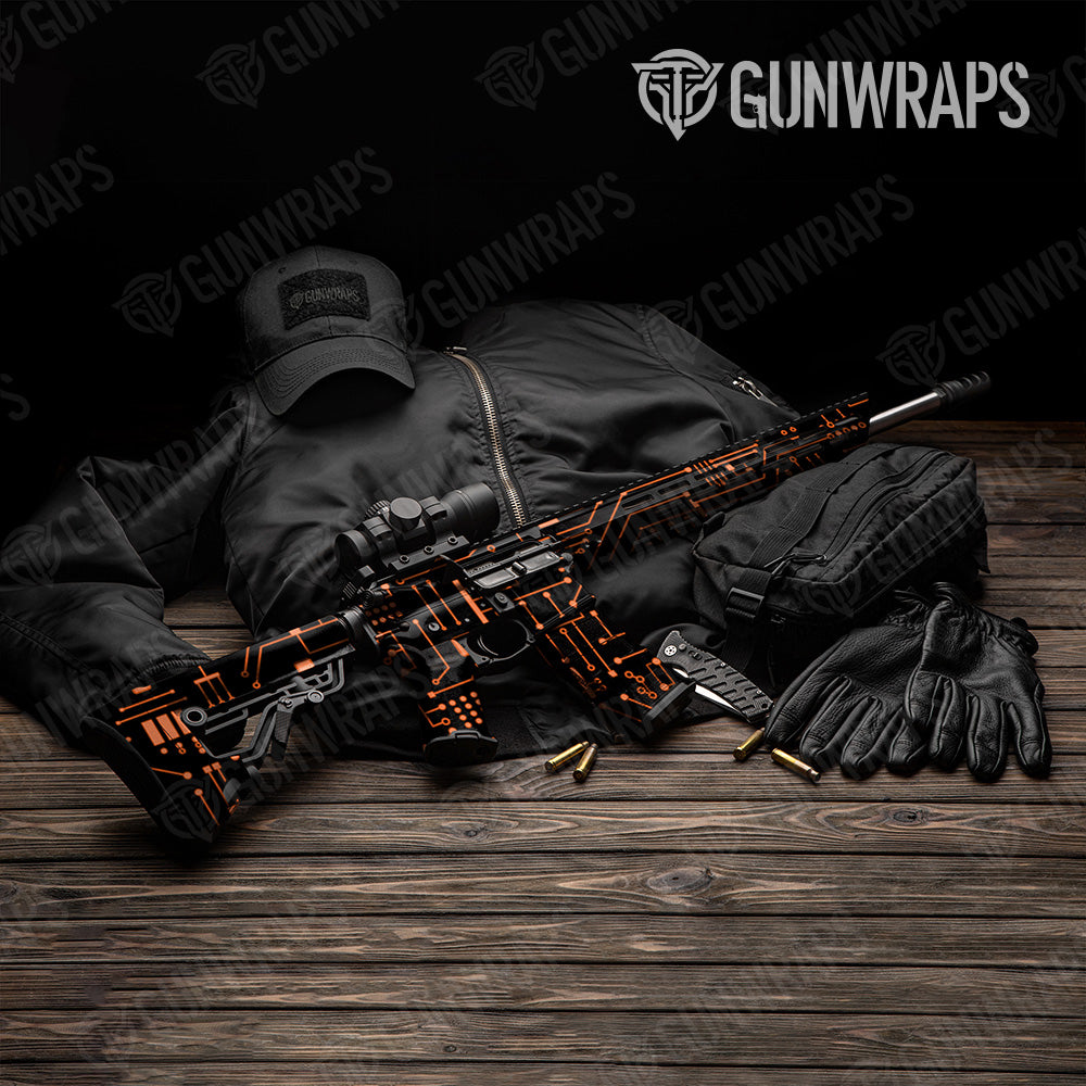 Circuit Board Orange AR 15 Gun Skin Vinyl Wrap