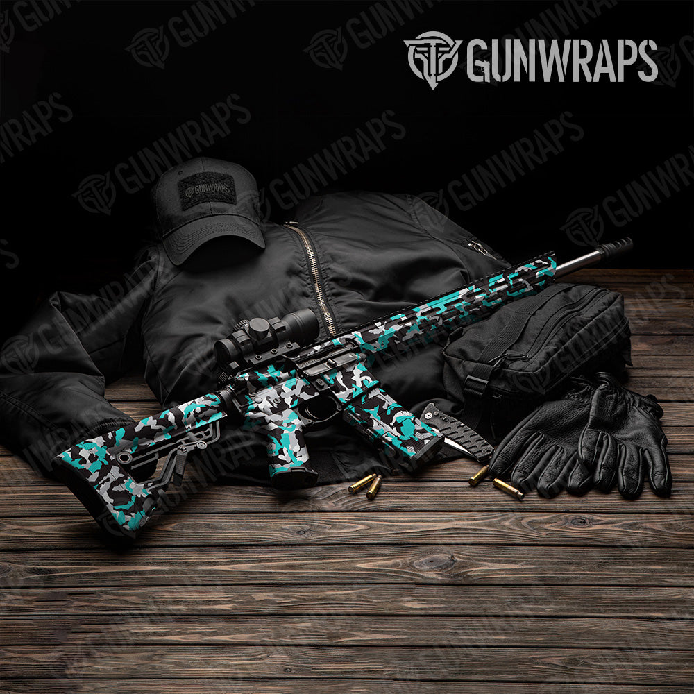 Erratic Tiffany Blue Tiger Camo AR 15 Gun Skin Vinyl Wrap