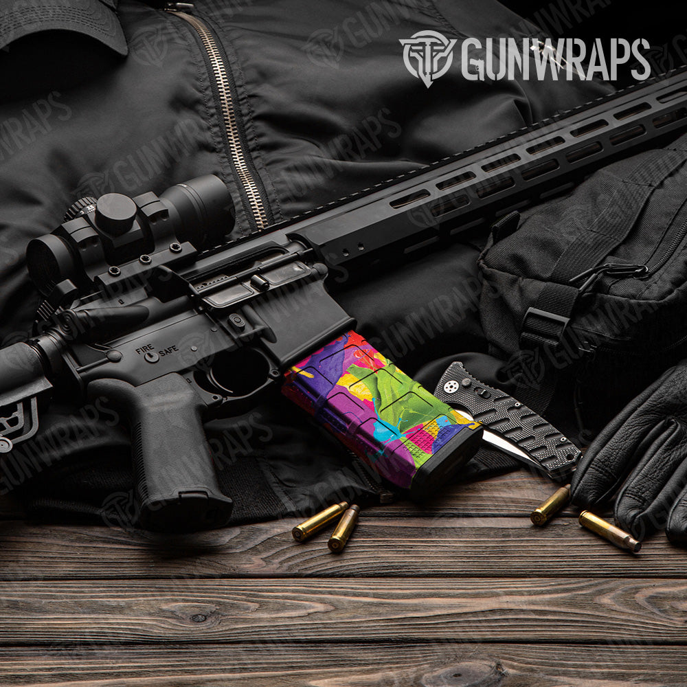 Paint Splatter Magenta AR 15 Mag Gun Skin Vinyl Wrap