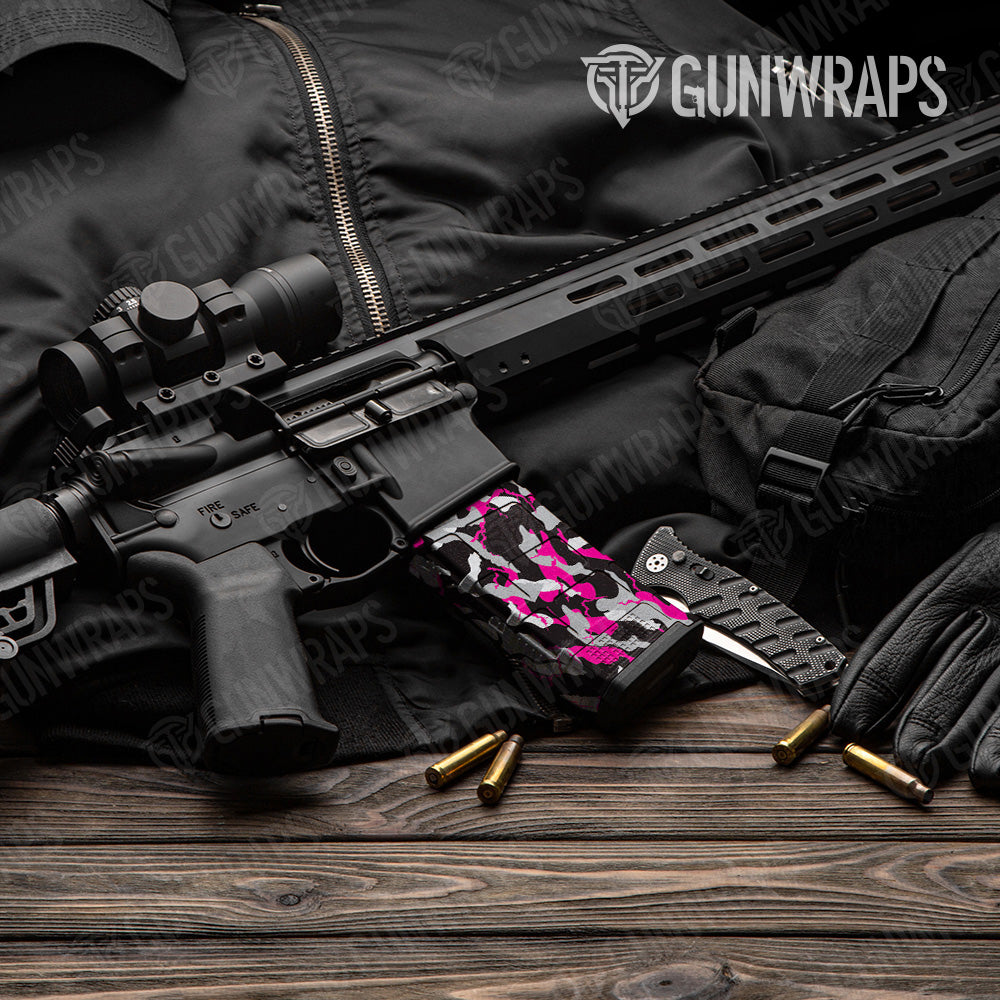 Ragged Magenta Tiger Camo AR 15 Mag Gun Skin Vinyl Wrap