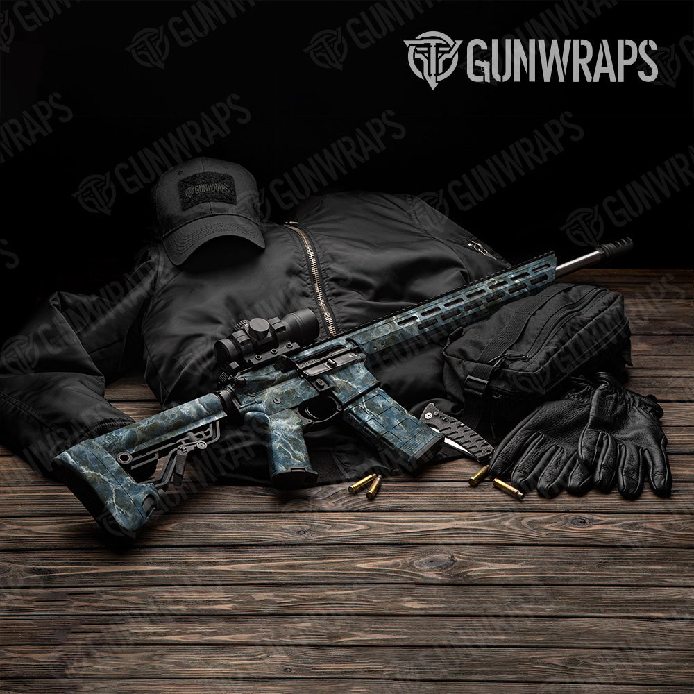 Stone Blue Bordeaux Marble AR 15 Gun Skin Vinyl Wrap