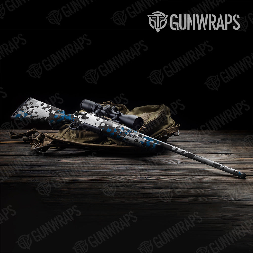 Broken Plaid Blue Camo Rifle Gun Skin Vinyl Wrap