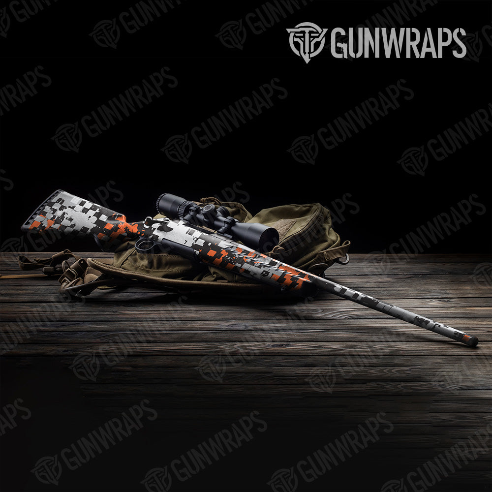 Broken Plaid Orange Camo Rifle Gun Skin Vinyl Wrap