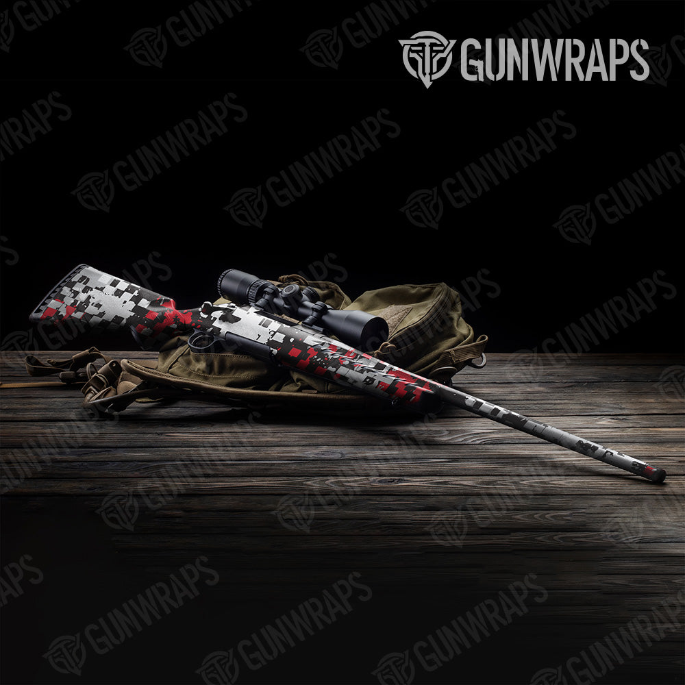 Broken Plaid Red Camo Rifle Gun Skin Vinyl Wrap