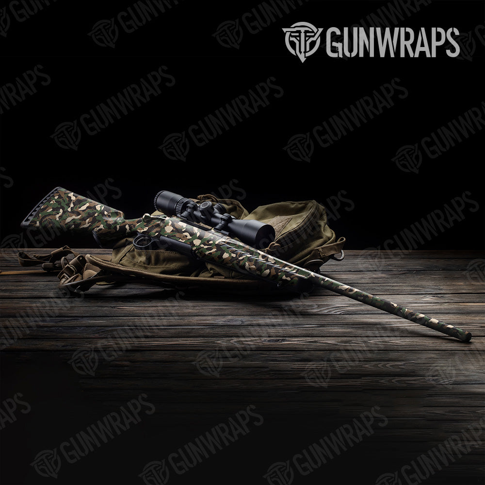 Ragged Woodland Camo Rifle Gun Skin Vinyl Wrap