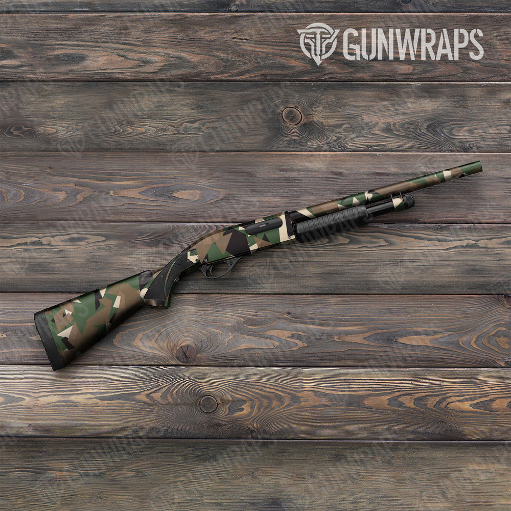 Shattered Woodland Camo Shotgun Gun Skin Vinyl Wrap