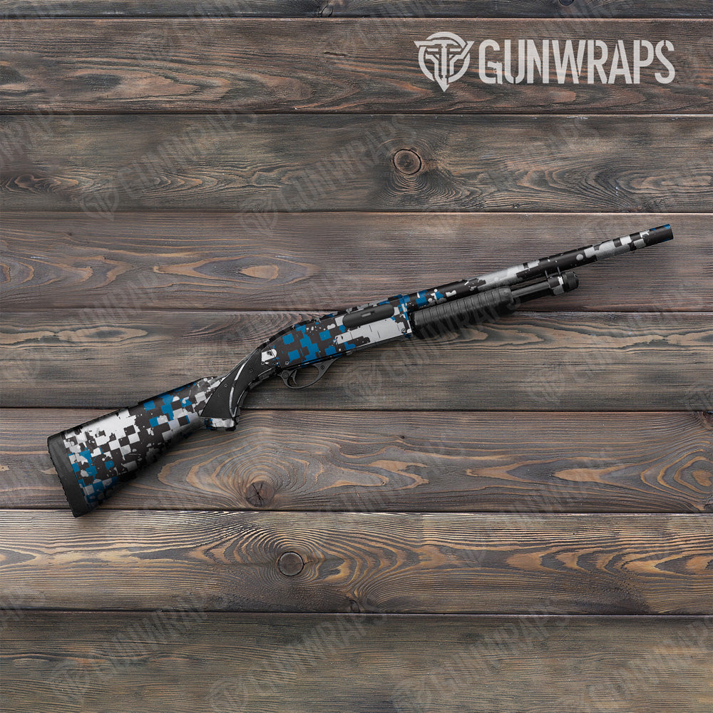 Broken Plaid Blue Camo Shotgun Gun Skin Vinyl Wrap