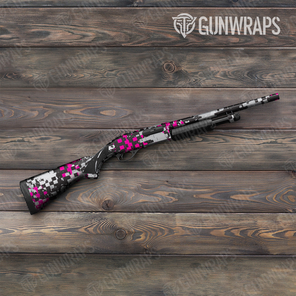 Broken Plaid Magenta Camo Shotgun Gun Skin Vinyl Wrap