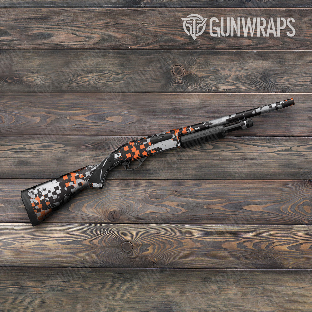 Broken Plaid Orange Camo Shotgun Gun Skin Vinyl Wrap