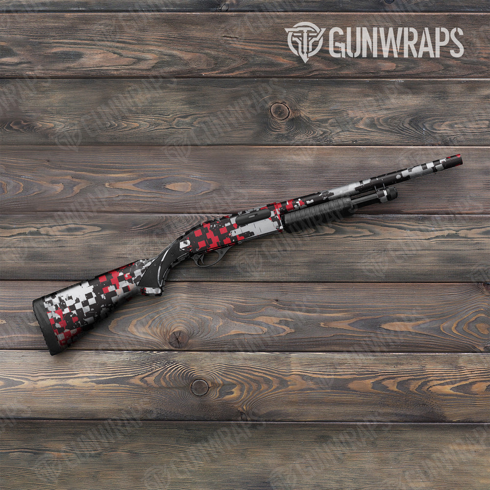 Broken Plaid Red Camo Shotgun Gun Skin Vinyl Wrap