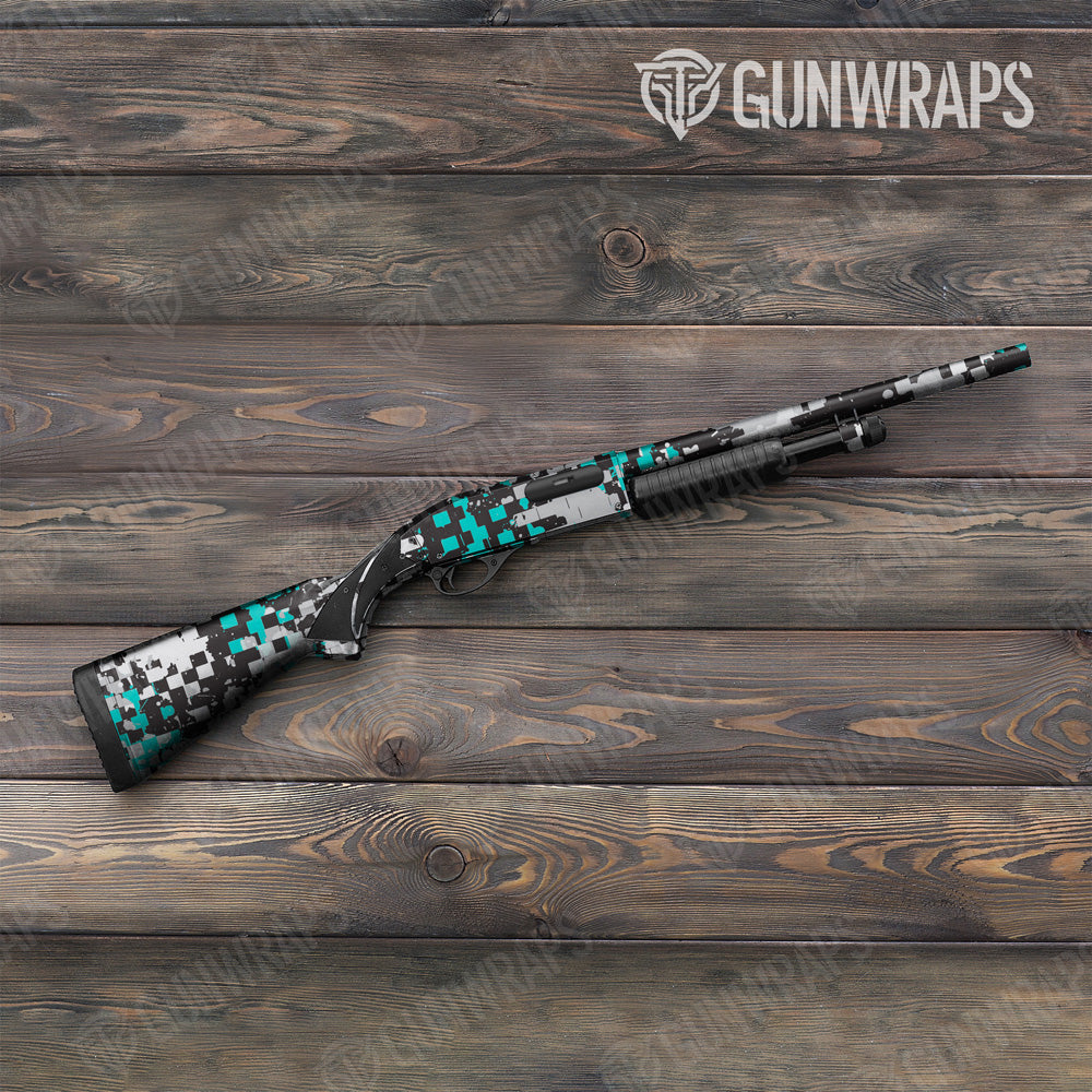 Broken Plaid Tiffany Blue Camo Shotgun Gun Skin Vinyl Wrap