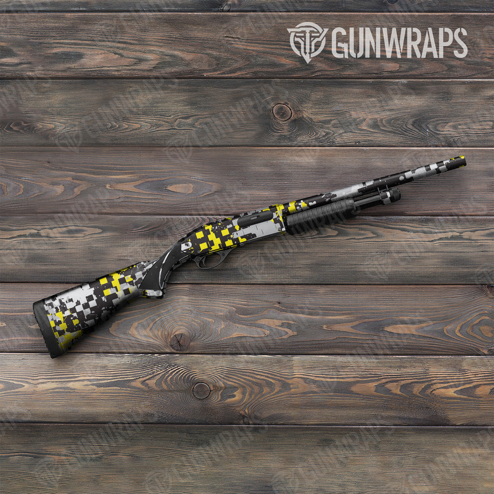 Broken Plaid Yellow Camo Shotgun Gun Skin Vinyl Wrap