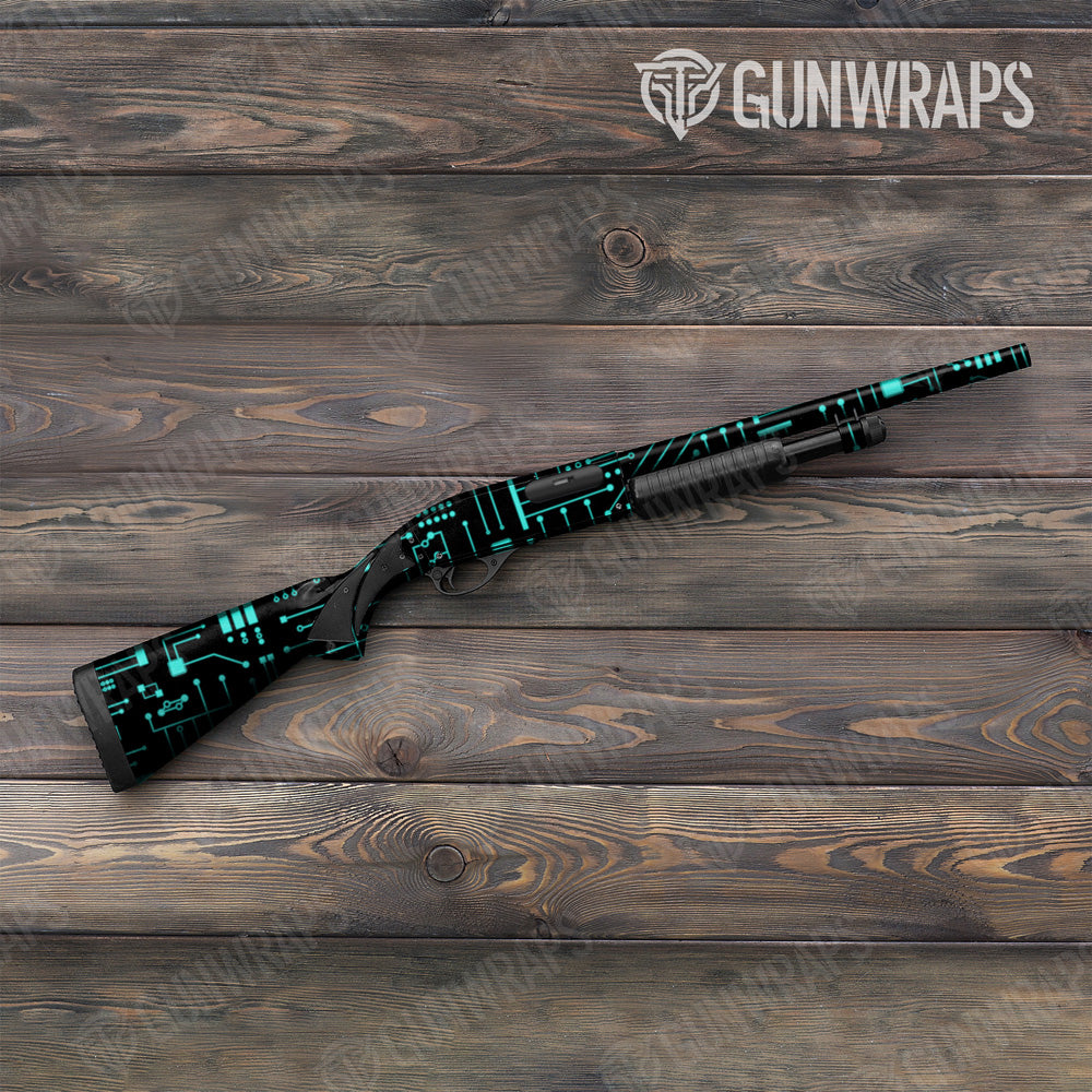 Circuit Board Tiffany Blue Shotgun Gun Skin Vinyl Wrap