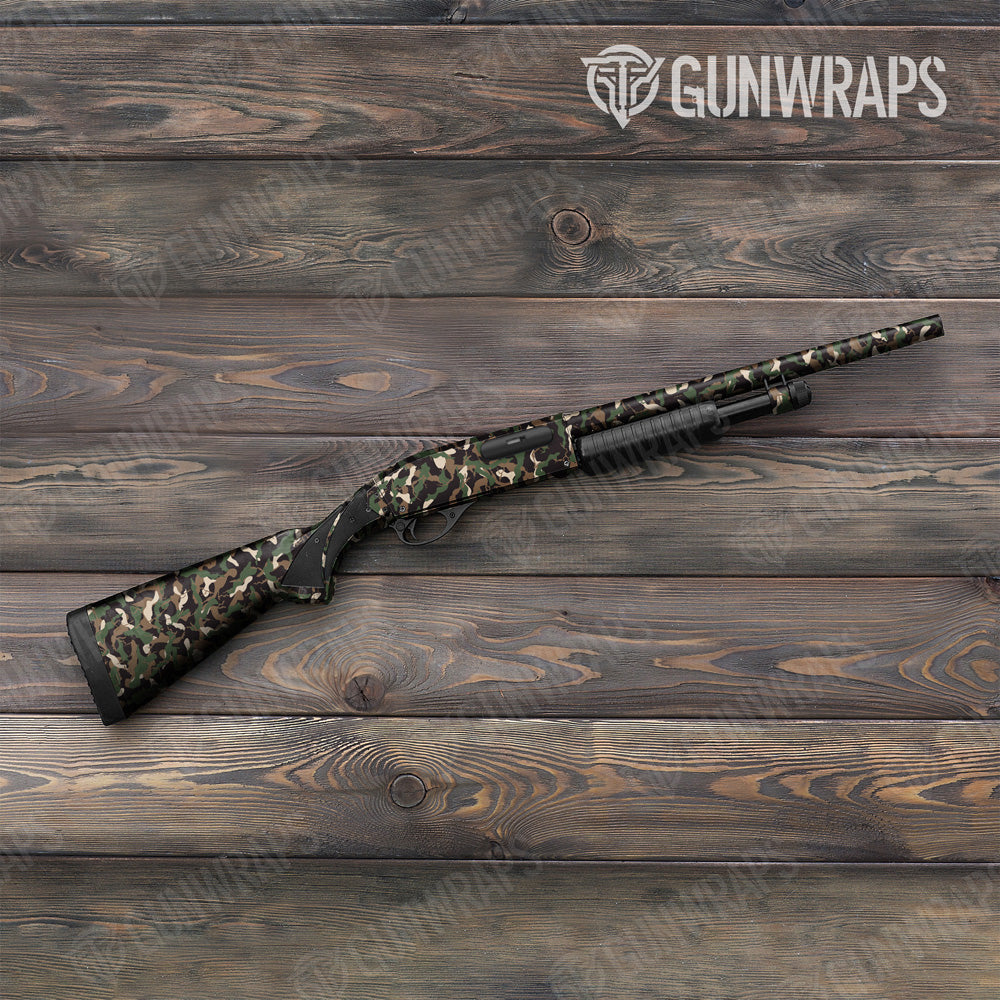 Ragged Woodland Camo Shotgun Gun Skin Vinyl Wrap